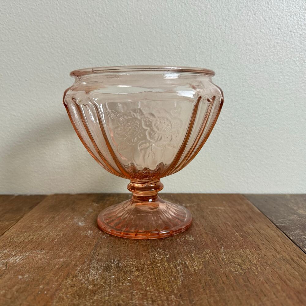 Vintage Anchor Hocking‎ Pink Depression Glass Mayfair Rose Footed Candy Dish